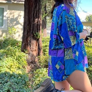 Vintage Abstract Colorblock Button Down Blouse